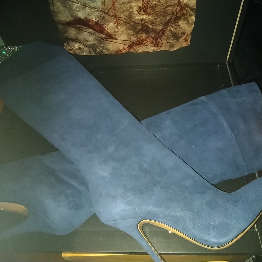 Dark Blue Tall Jeweled Boots
